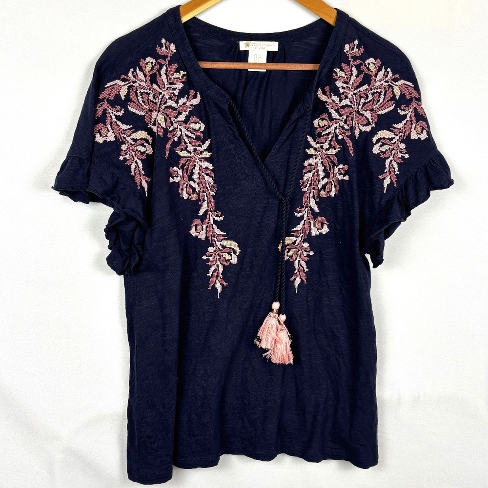 Christian Siriano Women's Tie Front T-Shirt Blouse Top Sz S Embroidered Casual